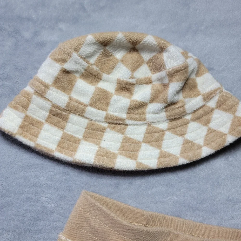 Star Wars Baby‎ Terry Cloth Checkered Shorts & Bucket Hat Set Tan White 6-9M 12M